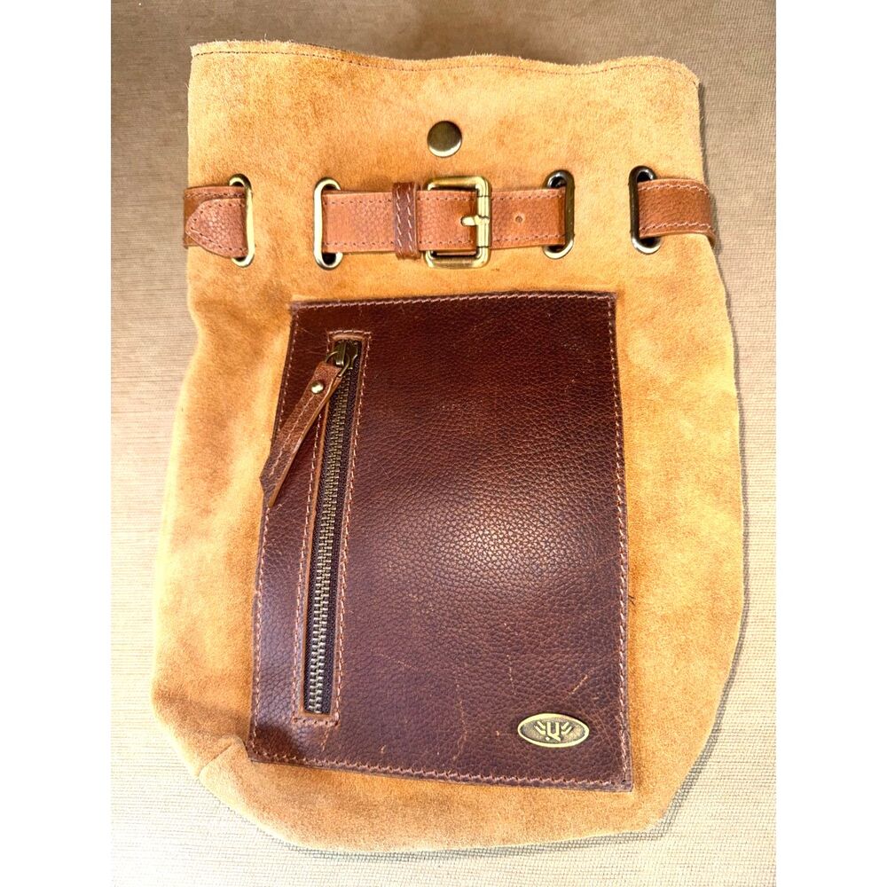 Qisa Suede and Leather bag, Brown Magata Sling Backpack.